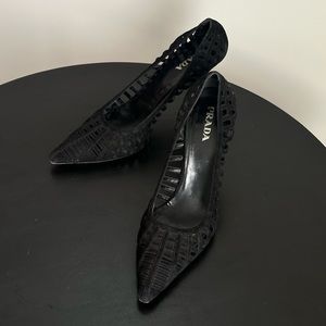 Vintage Prada Black Cut Out  Pointed Heels Size 39
